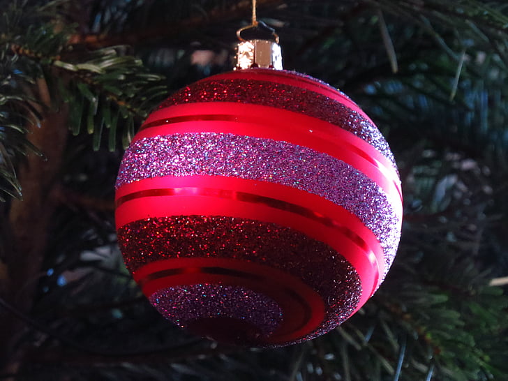 glazen bal, ingericht, mooie, rood, mousserend, Kerst, decoratie