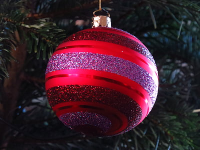 kaca bola, dihiasi, Cantik, merah, berkilau, Natal, dekorasi