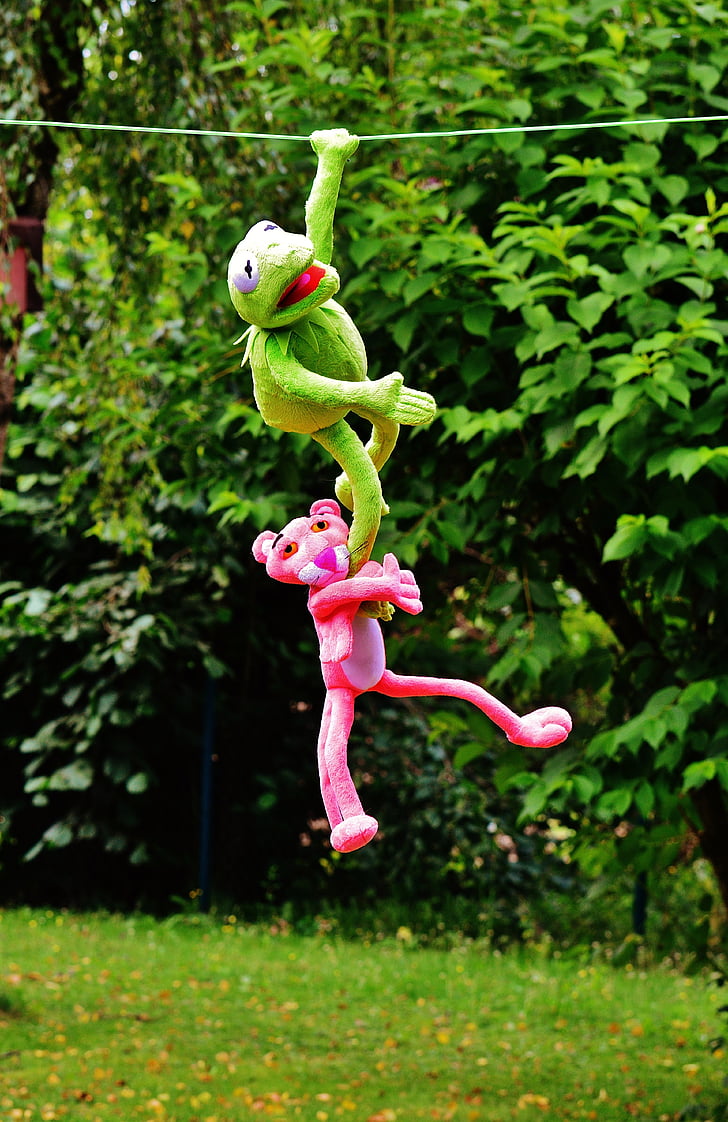 Hæng ud, plys legetøj, Kermit, den lyserøde panter, legetøj, sjov, Sjov