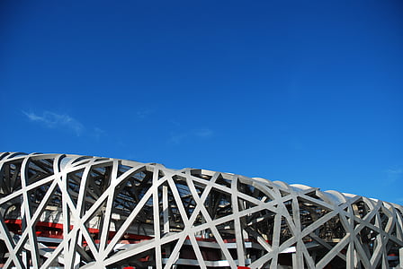 Beijing, budynek, Stadion, konstrukcja stalowa, Architektura, zbudowana konstrukcja, niebieski