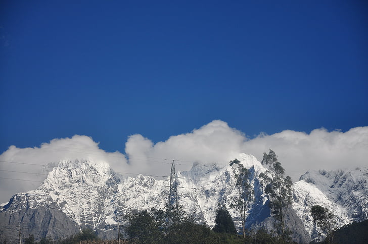 montanha de neve, na província de yunnan, nuvem, paisagem, céu