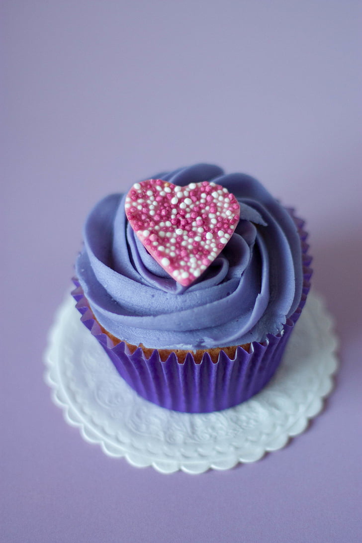 purple, cupcake, white, doily, cupcakes, heart, dessert