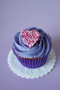 violetinė, keksas, balta, servetėlės, cupcakes, širdies, desertas