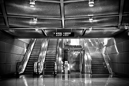 階段, エスカレーター, エレベーター, ガラス, アーキテクチャ, 金属, デュッセルドルフ