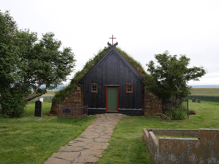 Island, trávnik cirkvi, kostol, rašelina, Moss