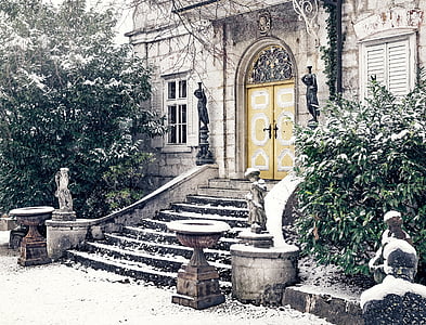 Villa, nach Hause, Treppe, Eingang, Schnee, Winter, winterliche