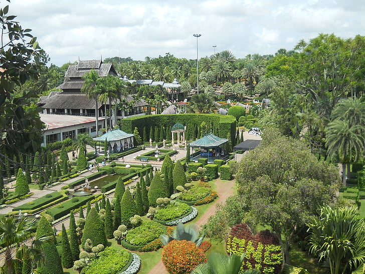 park, garden, botanical, nongnooch, tropical, thailand, outdoor