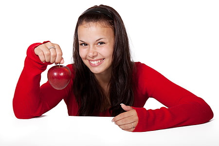 Apple, Χαριτωμένο, τροφίμων, φρούτα, Κορίτσι, μοντέλο, κόκκινο