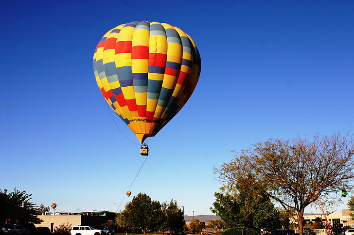 горещ въздух балон, плаващ, цветни, пътуване, кошница, лети, полет