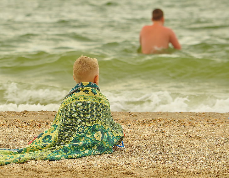дитина, пляж, море, літо, хвиля, Ковдра, на відкритому повітрі