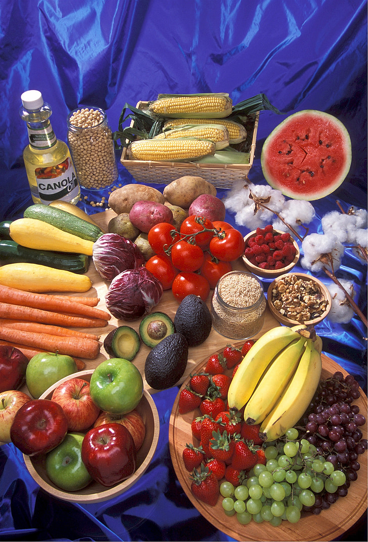 gensko spremenjenih živil, koruza, jabolka, lubenice, soja, banane, grozdje