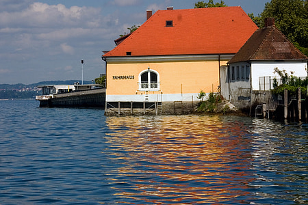 Боденското езеро, лодка къща, Отразявайки, Германия, вода, море