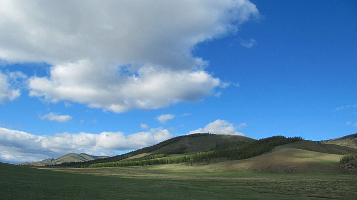 Mongolija, kraštovaizdžio, vaizdingas, kalvos, kalnai, slėnis, žolės