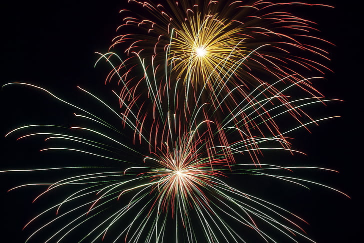 fogos de artifício, explosão, celebração, feriados, comemorar, explodindo, à noite