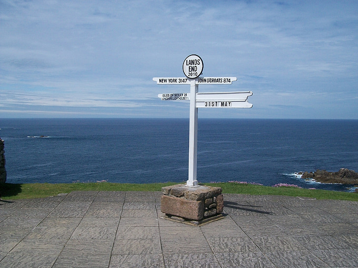 Land's end, marker, Cornwall, Marea Britanie, ocean, coasta, Oceanul Atlantic