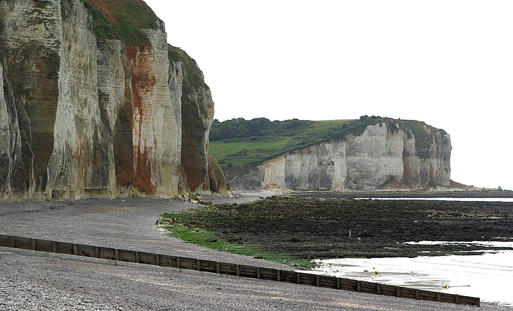 França, Normandia, penya-segats, platja, pedra calcària