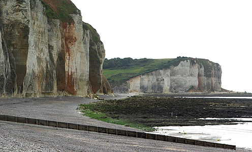 france, normandy, cliffs, beach, limestone