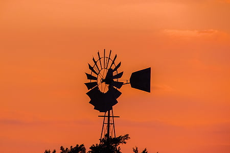 solnedgång, Windmill, Sky, kvällen, skuggor, Orange, Famagusta