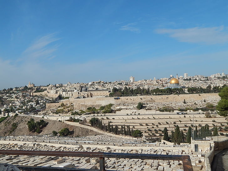 jerusalem, temple, view, mount, olives, palm sunday, tombs