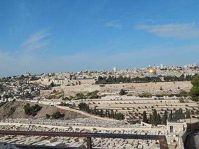 Jérusalem, Temple, vue, Mont, olives, dimanche des rameaux, tombes
