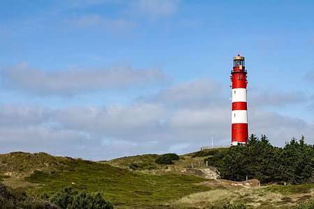 Deniz feneri, Dune, Amrum, Kuzey Denizi, Nordfriesland iline bağlı, Wadden Denizi, Deniz