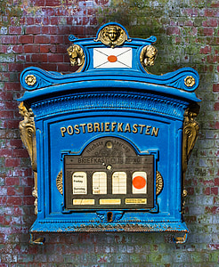 Verzenden, postbus, brievenbussen, Duitsland, smeden, briefkaart, blauw