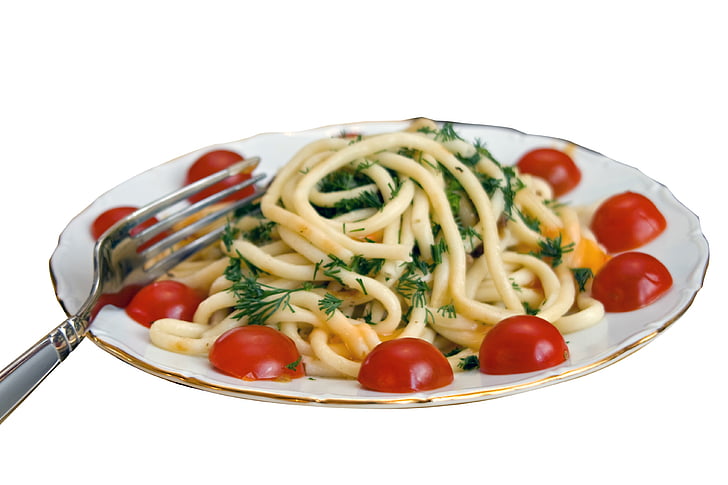 spaghetti, pasta, plate, mat, tabell, parabolen, fargerike