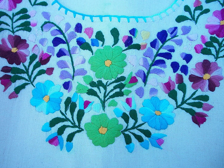 embroidery, flowers, crafts, blouse, colors, lace, fabric