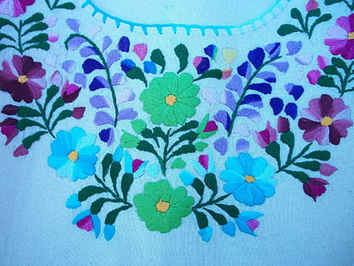 bordado, flores, artesanato, blusa, cores, laço, tecido