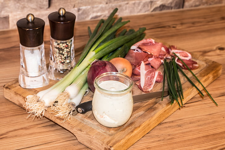 ingredienser, bacon, løk, krem, spise, deilig, Alsace