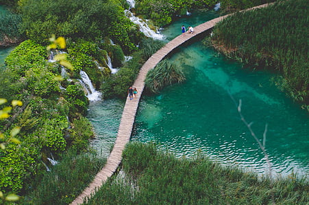 プリトヴィッツェ, 湖, 航空写真ビュー, クロアチア, 滝, 水, 風景
