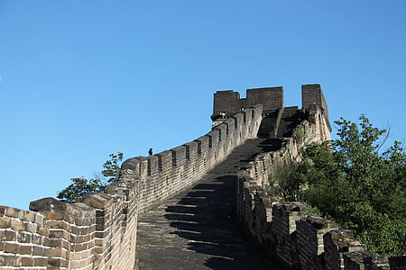 la grande muraille, la grande muraille à mutianyu, Chine, ciel bleu et nuages blancs, été, Mutianyu, Pékin
