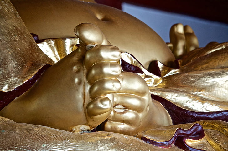 buddha, toes, spiritual, buddhist, golden, reclining, sacred
