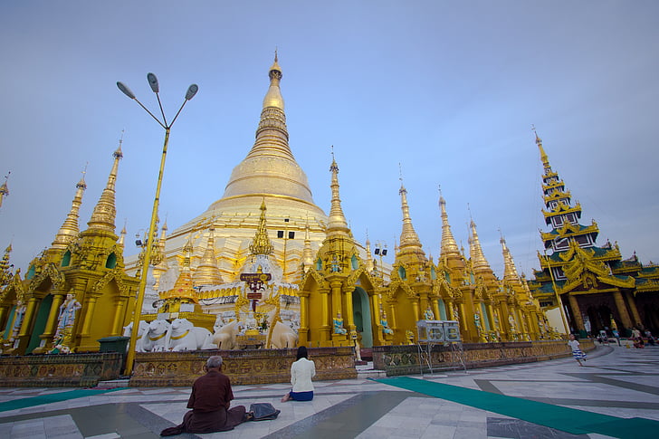 Yangon-myanmar, Myanmar, Boeddhisme, Azië, Pagode, religie, tempel - gebouw