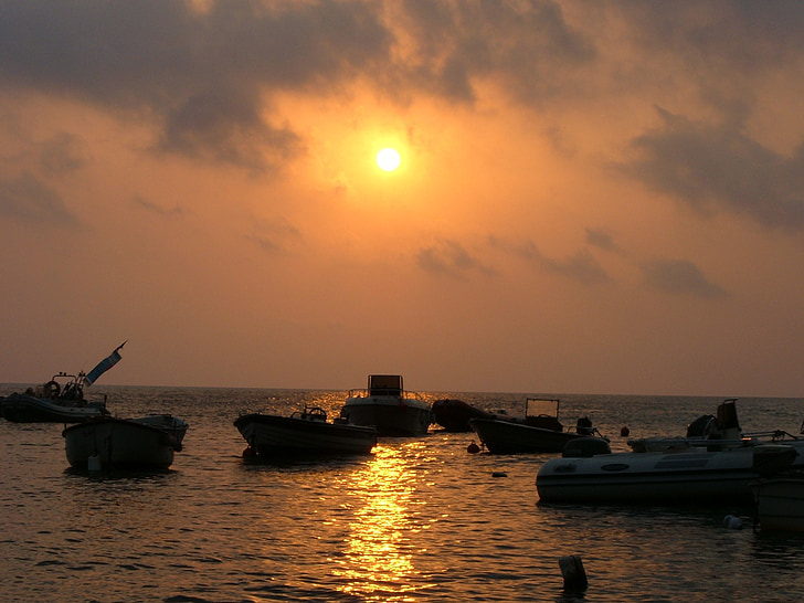 båtar, solnedgång, havet, kvällen, sicilianska sunset, ön, Sicilien