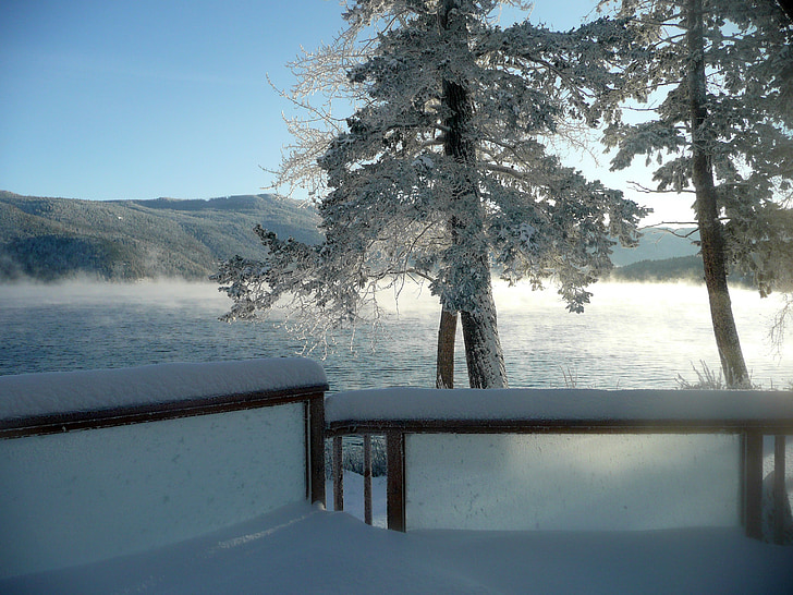Морозный, Зима, Canim озеро, Британская Колумбия, Канада, Природа, пейзажи