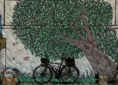 cykel, kunst, tegneserie, maleri, design, cykel, cyklus