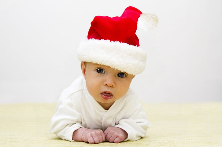 Natal, bayi, Anak laki-laki, Gadis, topi, Santa, hadir