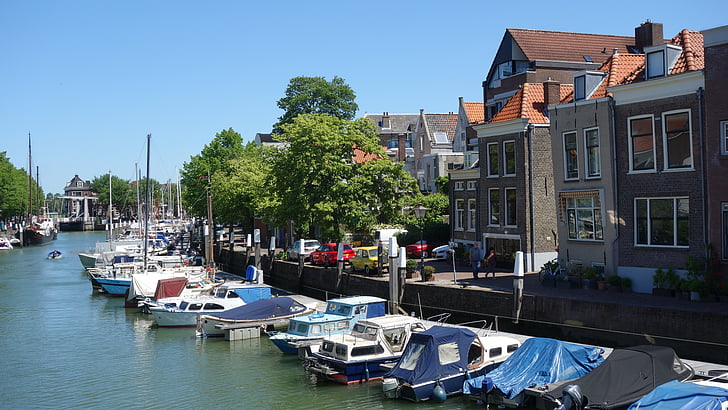 Dordrecht, Holland, bybilledet, port, Holland, vand, bådene