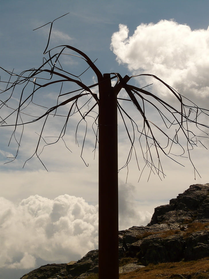 árvore, Resumo, metal, árvore de metal, timmelsjoch, arte, montanha