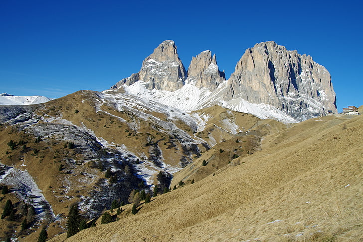 Sassolungo, Dolomiterna, val gardena, steg gardena, Italien, södra, Trentino alto adige