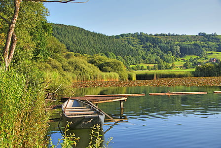 sea fields maar, maar, eifel, rowing boat, water, nature, lake