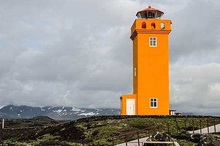 lighthouse, orange, sea, coast, nautical, safety, outdoors