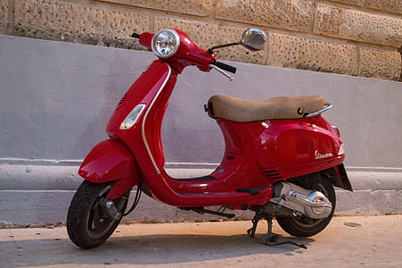 Vespa, мотоциклет, пътуване, червен, скутер