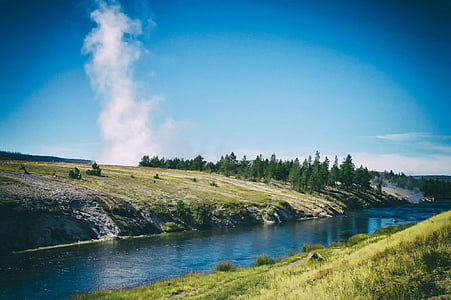 park narodowy Yellowstone, Gejzer, strumień, wody, refleksje, krajobraz, sceniczny