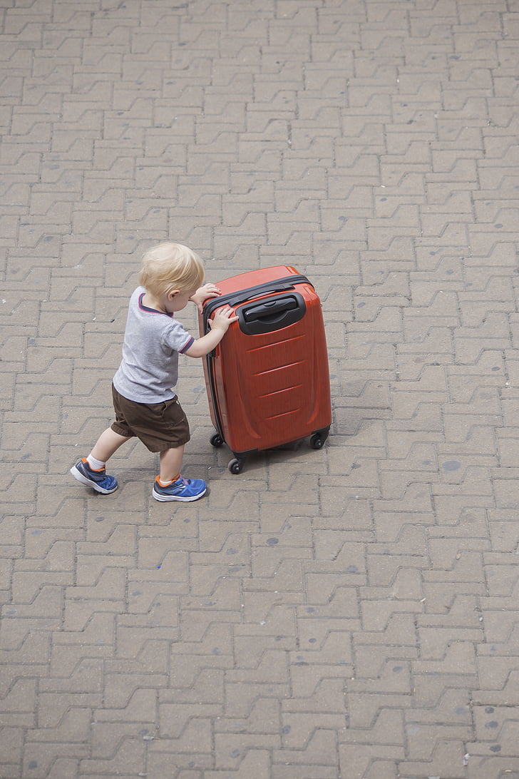 child, force, independent, game, walk, suitcase