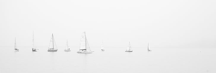 sailing boats, sailing, ocean, boats, foggy, misty, group