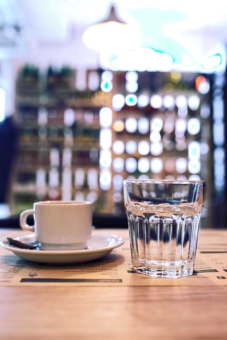 cup, coffee, espresso, breakfast, morning, water, glass