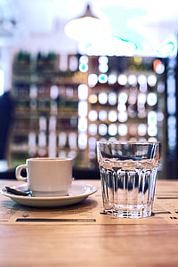 taza, café, Espresso, Desayuno, Mañana, agua, vidrio
