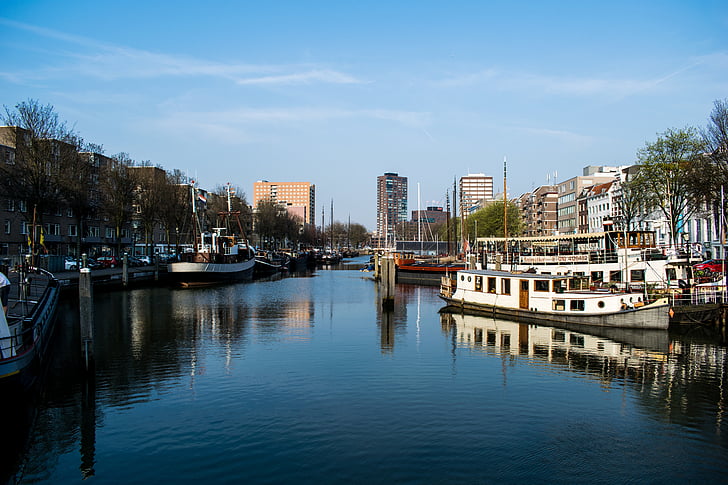 Ротердам, пристанище, лодки, сгради, нормално, морски кораб, пристанище